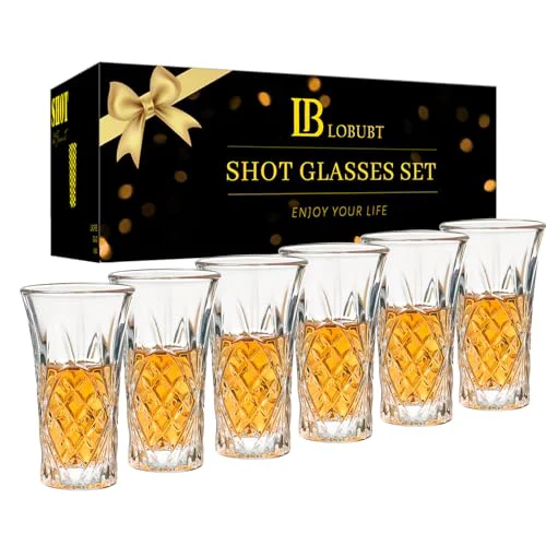 Practical 6 Pack Shot Glass Bulk Set with Heavy Base 2 OZ Small Shot Cups for Vodka Consistent