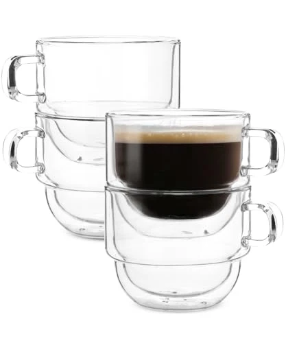 Premium BTaT Double Walled Stackable Glass Coffee Mugs 4 Count Relaxed