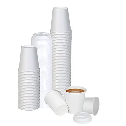 Environmentally Friendly White Disposable Paper Coffee Cups with Lids 50 Count Refined