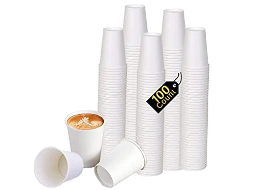 Professional White Disposable Paper Coffee Cups 100 Count Recyclable