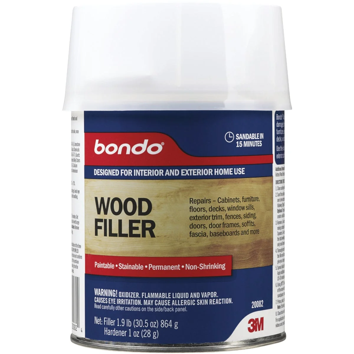 Luxury 3M Bondo 1 Qt. Blue Wood Filler with Hardener Flexible