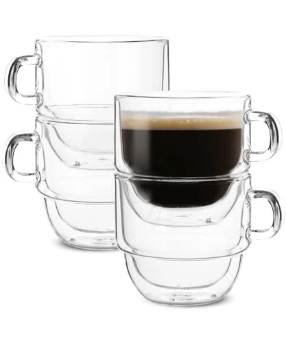 Reusable BTaT Double Walled Stackable Glass Coffee Mugs 4 Count Efficient