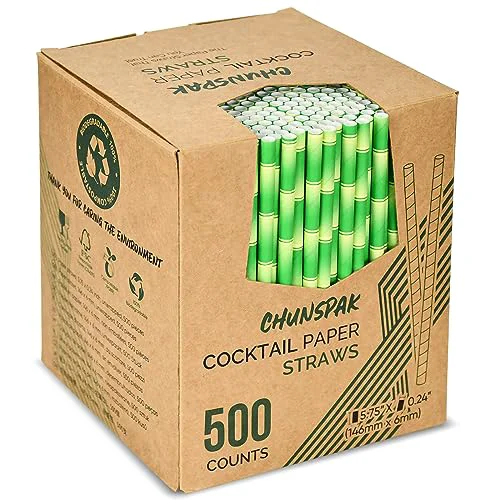 Crafted 5.75 inch Short Bamboo Paper Straws Stirrers for Cocktail and Coffee 500 Count Exclusive