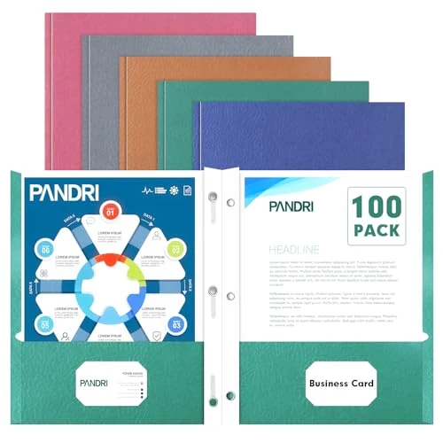 Reusable 100 Pack Two Pocket Paper Folders with Prongs Casual