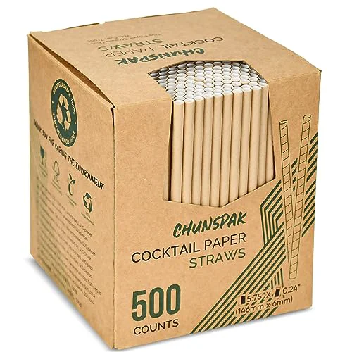 Healthy 500 Counts Chunspak 5.75 inch Disposable Brown Kraft Short Paper Cocktail Straws Stirring Straws Official
