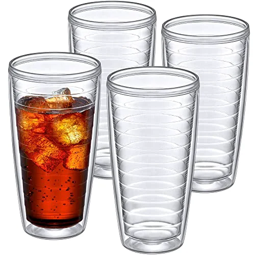 Recyclable Alaska – 24-Ounce Insulated Plastic Tumblers Set of 4 Double-Wall Plastic Drinking Glasses All-Clear Reusable Cups BPA- Shatter-Proof Dishwasher-Safe 4 Count Versatile