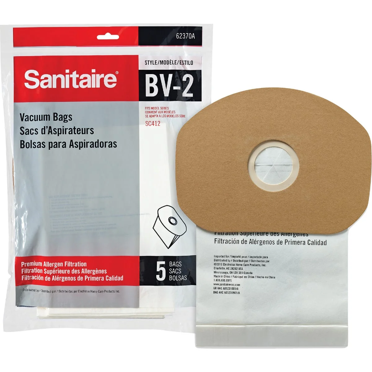 High-Grade Sanitaire Type BV-2 Allergen Vacuum Bag 5-Pack Relaxed
