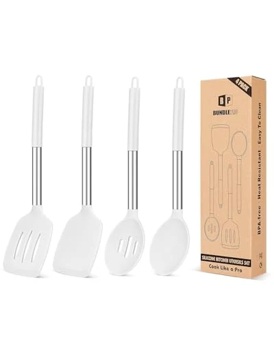 Carefully Designed Pack of 4 Silicone Cooking Utensils Set 4 Count Professional