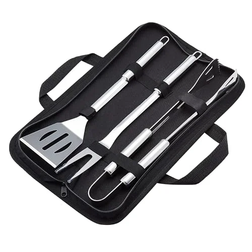 Smooth 4 Piece Stainless Steel BBQ Grilling Tool Set with Carry Bag 4 Count Excellent