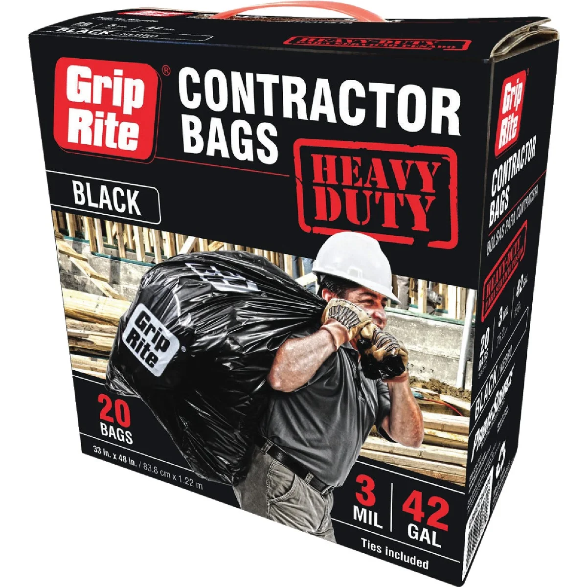 Flexible Grip-Rite 42 Gal. Heavy-Duty Contractor Black Trash Bag 20-Count Practical