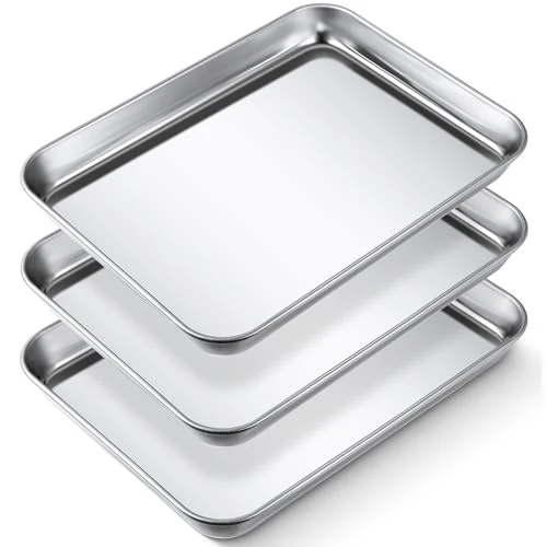 Prestigious 3 Pcs Baking Sheet Pan Set Stainless Steel Cookie Sheet Small Toaster Oven Pans Tray Barbecue Grill Pan Rectangle Trays Oven zer Bakery Quality
