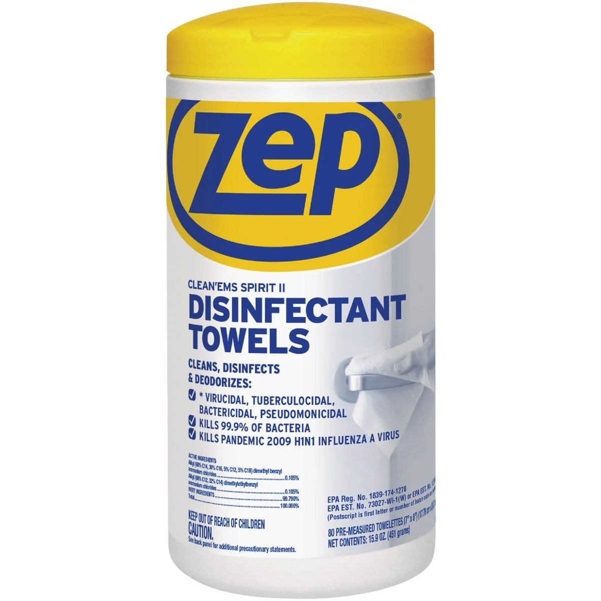 Effective Zep Clean’ems Spirit II Disinfectant Towelettes 80-Count Stylish