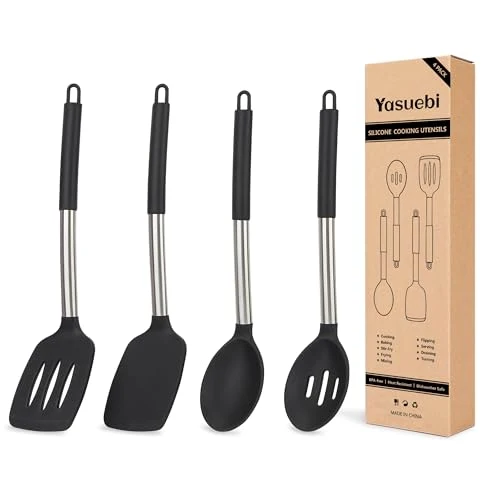Proven Silicone Cooking Kitchen Utensils Set Kitchen Utensils Set Silicone Cooking Utensils Set for Nonstick Cookware for Baking and Mixing Spatula Set BPA Dishwasher Safe Black 4 Pack 4 Count Eco-Friendly