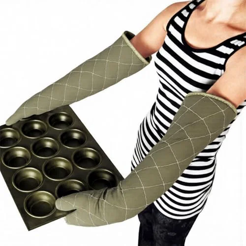 Long-Lasting Extra Long 24 Inch Heat Resistant Oven Gloves New Cotton Oven Mitts Kitchen Gloves High Temperature Cooking Tool BBQ Gloves Official
