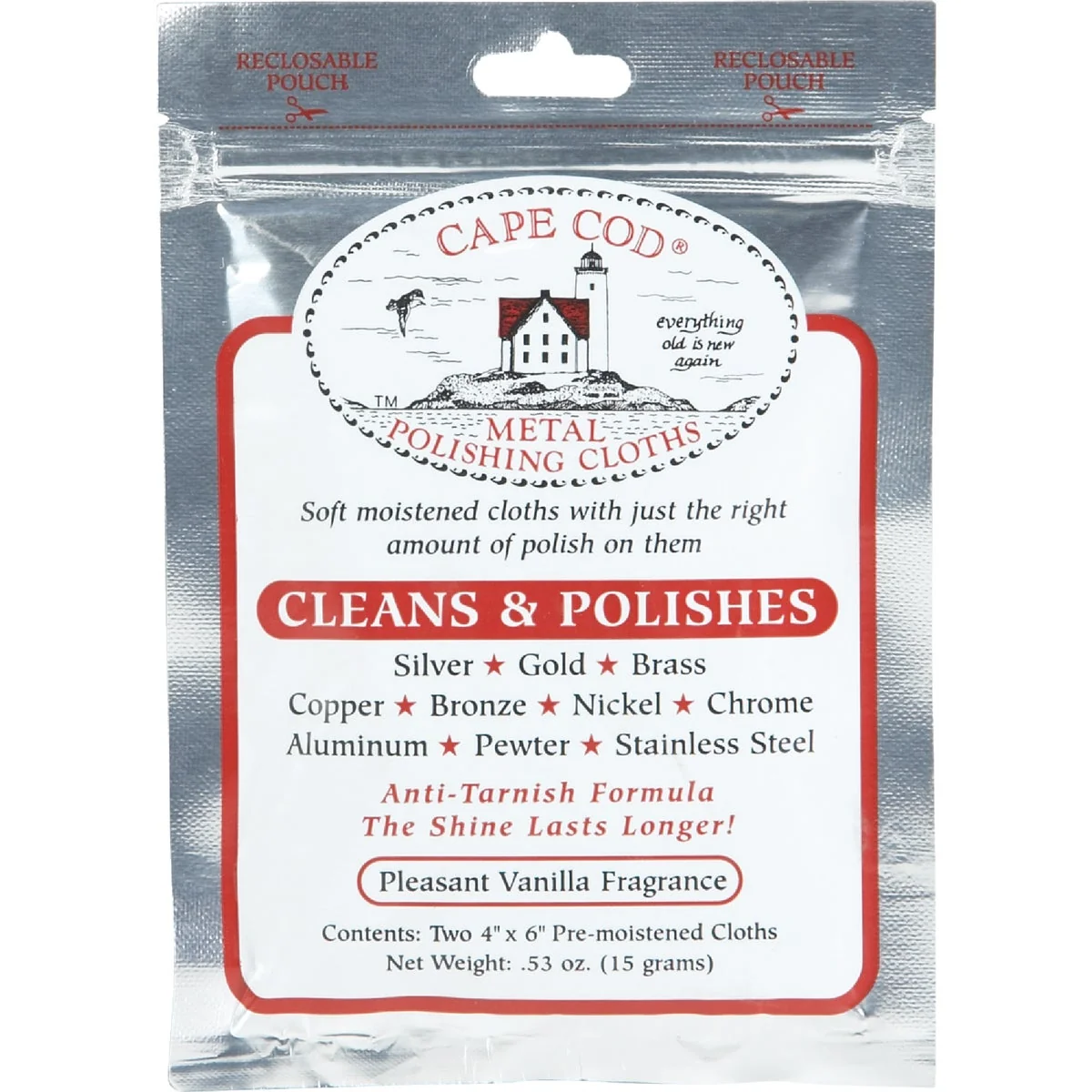 Fashionable Cape Cod Pre-Moistened Metal Polishing Cloth 2 Count Versatile