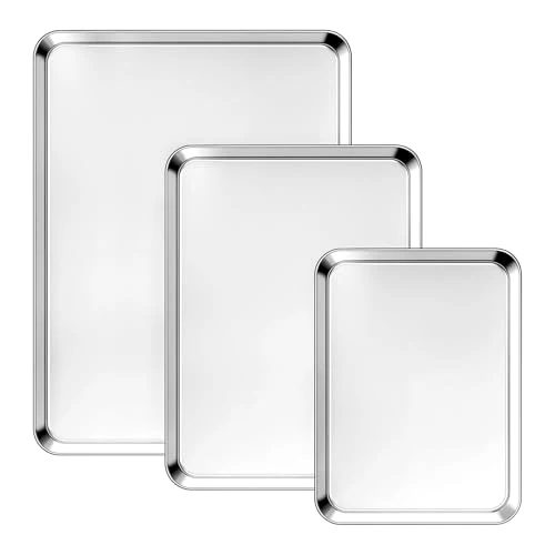 Trendy 3 Pack Heavy Duty Stainless Steel Baking Sheet Set 3 Count High-Quality