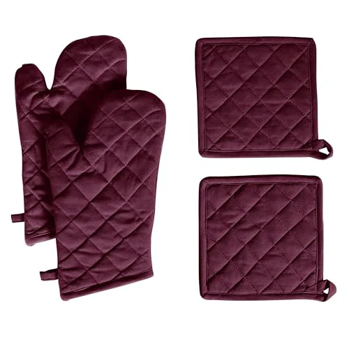 Excellent 4 Piece Set 2 Oven Mitts 2 Potholders 4 Count Responsible