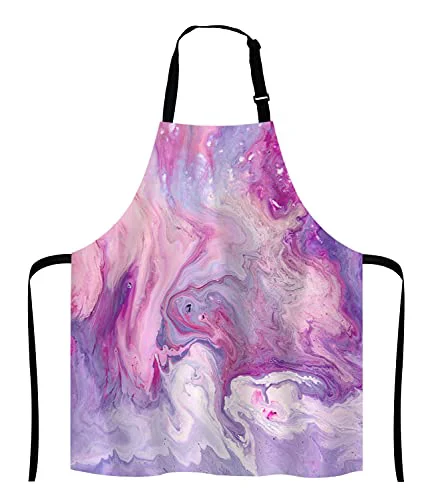 High-Grade Purple Marble Pattern Bib Apron with Adjustable Neck for Men Women Long-Lasting