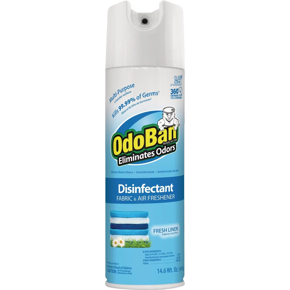 Crafted OdoBan 14.6 Oz. Fresh Linen Multi-Purpose Fabric Air Freshener Disinfectant Aerosol Spray Verified