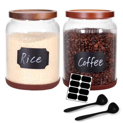 Proven 2 Pack Striped Borosilicate Glass Airtight Canisters Secure