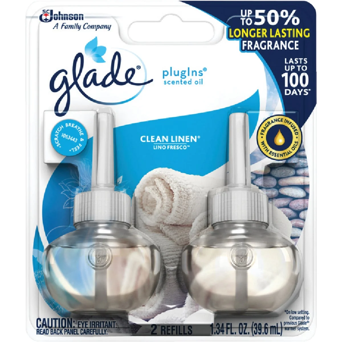 Original Glade PlugIns Clean Linen Scented Oil Air Freshener Refill 2-Count Premium