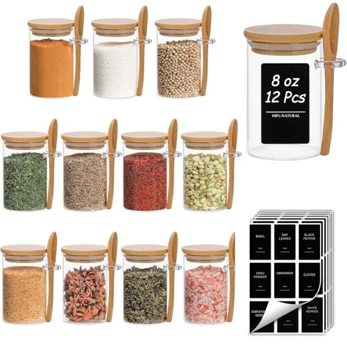 Original Design Spice Jars with Spoons 8 oz 12 Pack 12 Count Premium