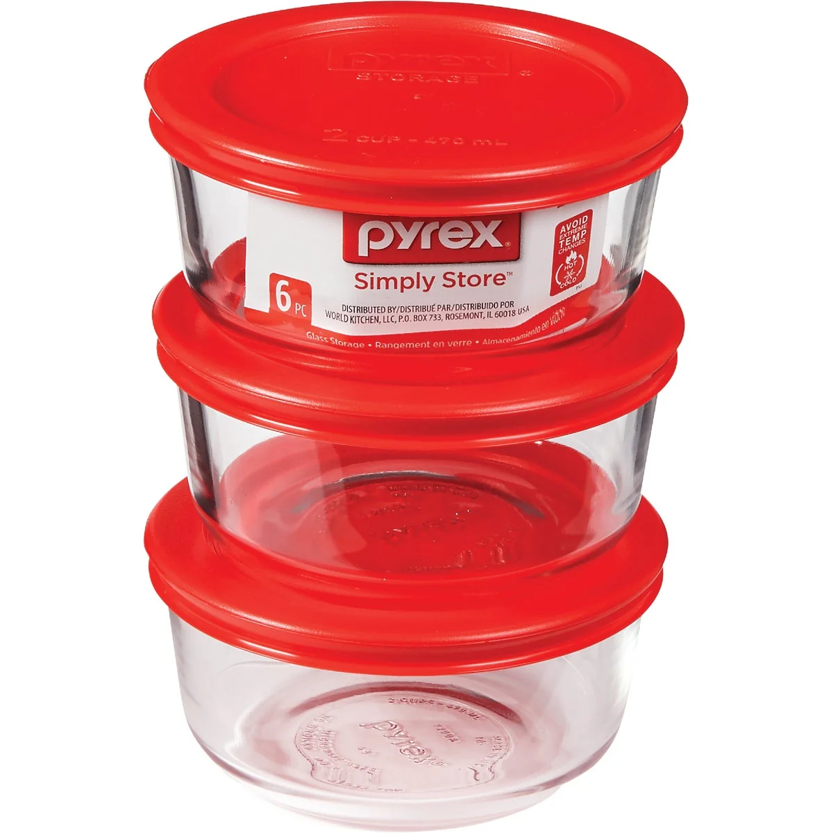 High-Quality Pyrex Simply Store 2-Cup Glass Storage Container Set with Lids 6-Piece Natural