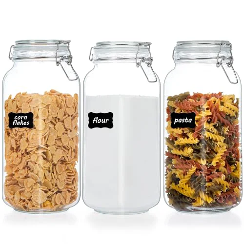 Certified 78oz Glass Food Storage Jars with Airtight Clamp Lids 3 Count Eco-Friendly