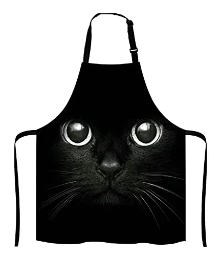 Responsible Black Cat Face Kitchen Cooking BBQ Chef Apron Functional
