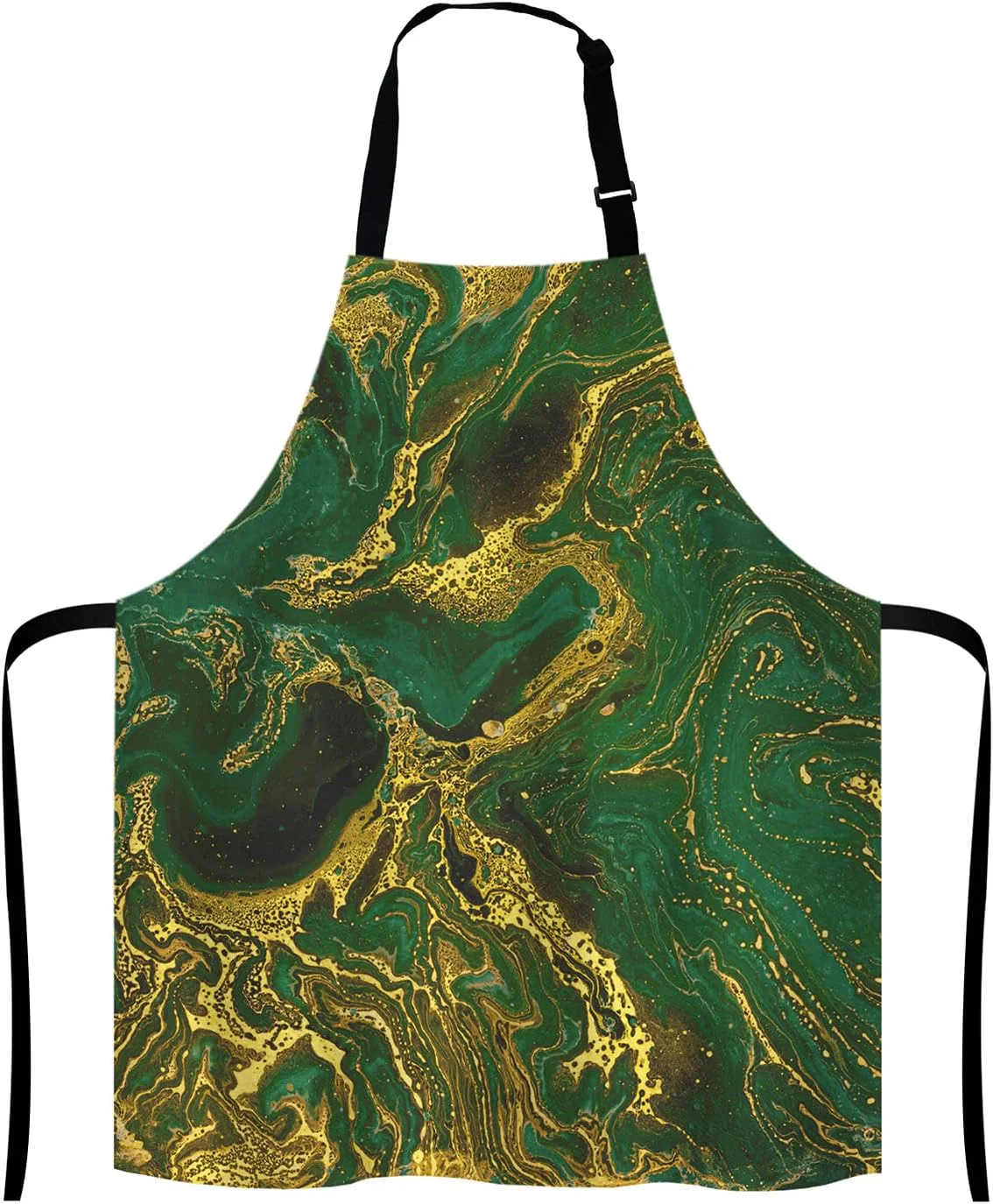 Durable Watercolor Gold Marble Abstract Mineral Green Golden Waves Pattern Adjustable Bib Apron Kitchen Cooking Baking Gardening Apron for Women Men Selected