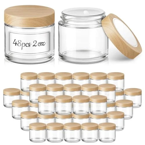 Soft 48 Pack 2 oz Small Glass Jars with Plastic Woodgrain Lids 48 Count Casual