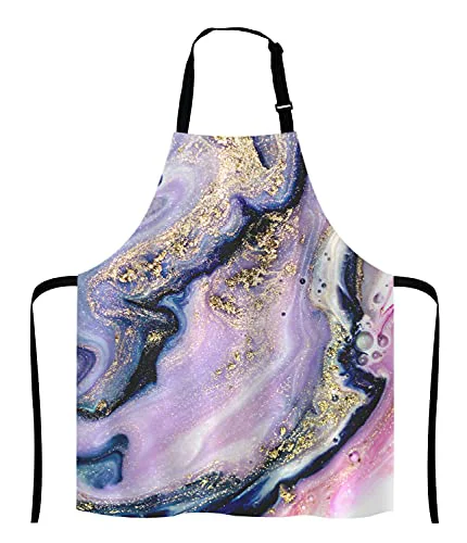 Secure Marble Apron Colorful Natural Luxury Gouache Landscape Unisex Kitchen Bib with Adjustable Neck for Cooking Gardening Excellent