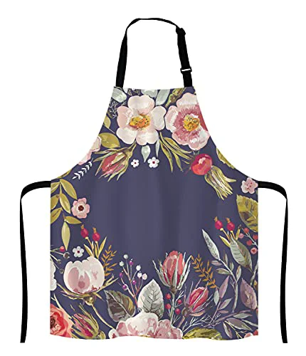 Minimalist Vintage background with hand drawn floral wreath Adjustable Bib Apron Reliable