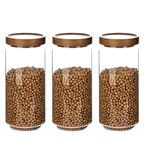 Advanced 3 Pack Glass Jars with Acacia Wooden Lids 3 Ounce Smooth