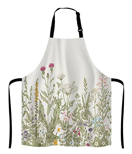 Advanced Herbs and Wild Flowers Bib Apron with Adjustable Neck for Men Women Top-Quality