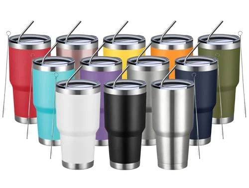 High-Grade 30oz Insulated Tumbler With Lids and Straws 12 Count Easy-to-Use