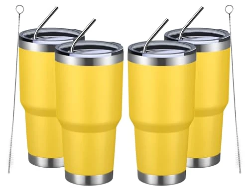 Fast 30oz Insulated Tumbler With Lids and Straws 4 Count Official