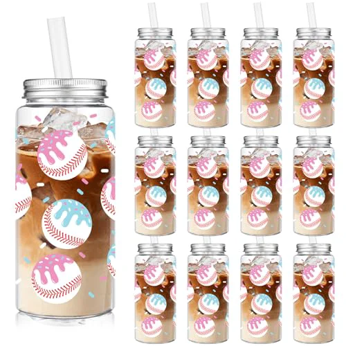 Professional 24 Pcs Ice Cream Drip Baseball Cups 14.2oz Tumbler Cups with Lids and Straws Bulk Baseball Drip Party Gifts Favor Ice Cream Plastic Reusable Cup for Sports Theme Party Team Gifts 12 Count Trendy