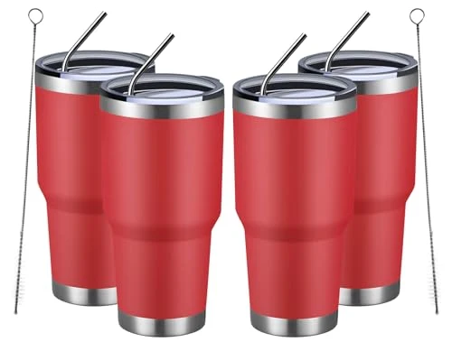 Certified 30oz Insulated Tumbler With Lids and Straws 4 Count Prestigious
