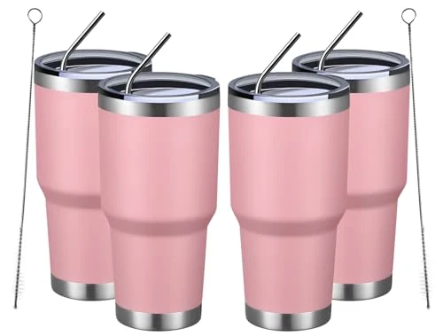 World-Class 30oz Insulated Tumbler With Lids and Straws 4 Count Luxury