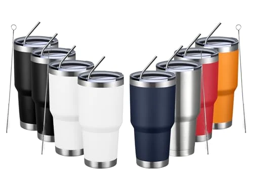 Long-Lasting 30oz Insulated Tumbler With Lids and Straws 8 Count Sophisticated