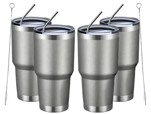 Fine 30oz Insulated Tumbler With Lids and Straws 4 Count Specialty