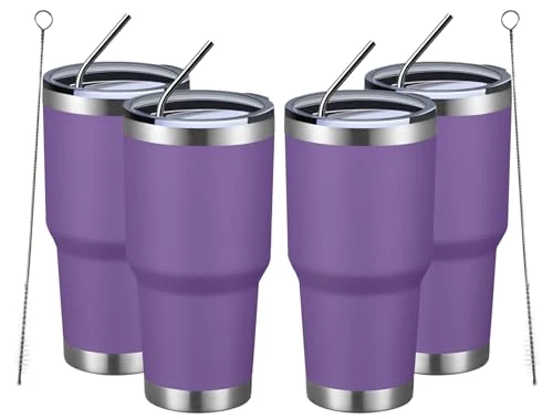 High-Quality 30oz Insulated Tumbler With Lids and Straws 4 Count Easy-to-Use