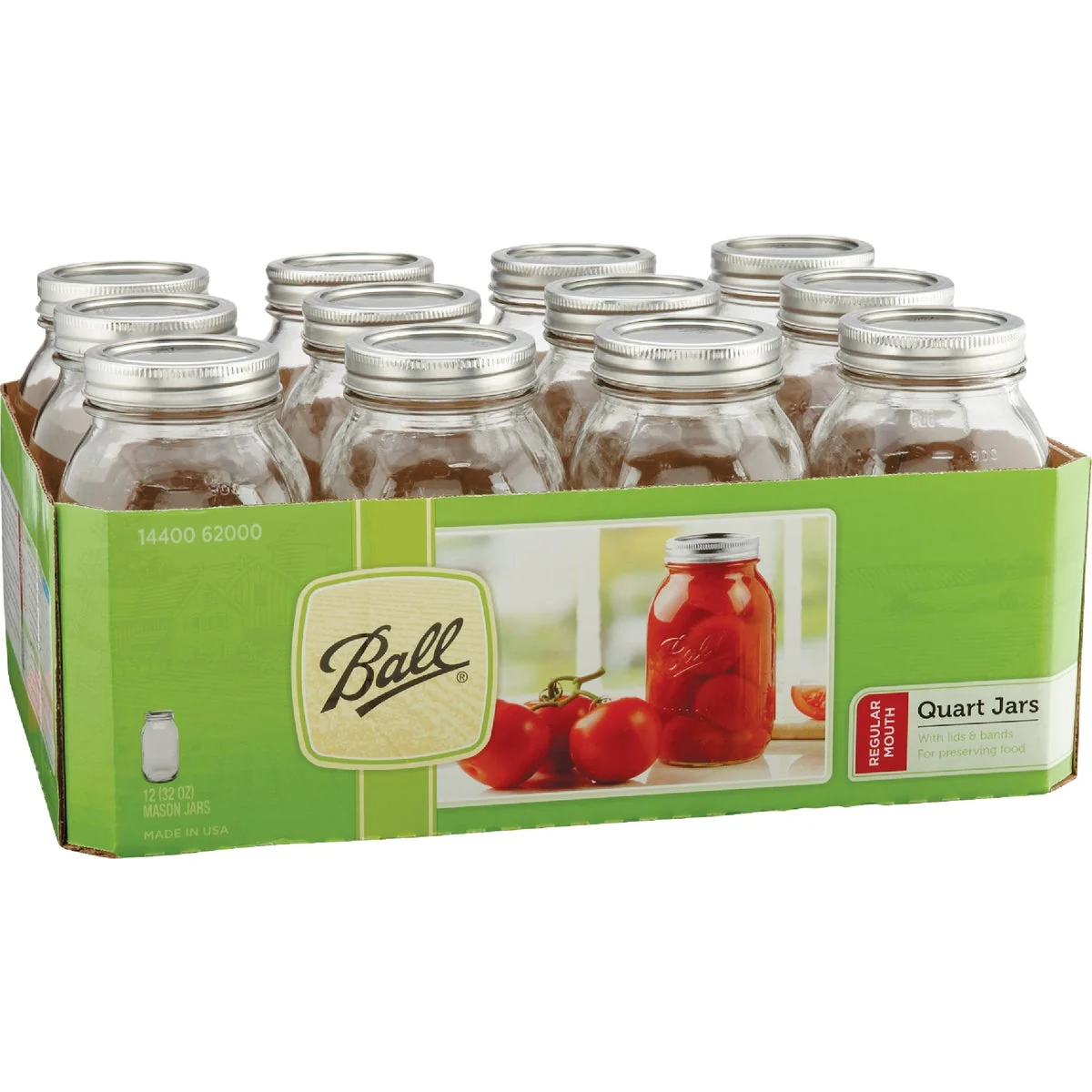 Safe Ball 1 Quart Regular Mouth Mason Canning Jar 12-Count Breathable