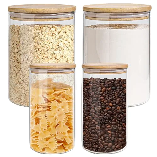 Enhanced Glass Storage Jars Set Elegant Containers with Airtight Bamboo Lids User-Friendly