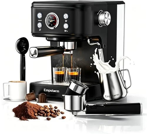 Effective 04E 20 Bar Espresso Machine with Milk Frother Steam 1100W Black Refined