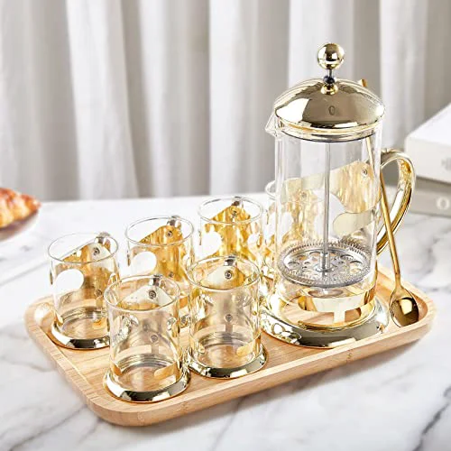 Original Gold French Press Set with 6 Cups 1 Tray Pure