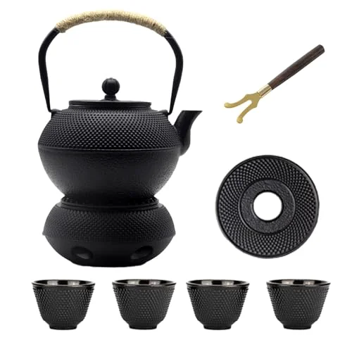 Enhanced 40.6oz Cast Iron Teapot Set with Warmer Efficient