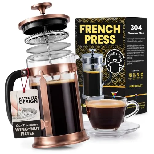 Stylish EzDtach Glass French Press Coffee Maker 34oz Copper Efficient