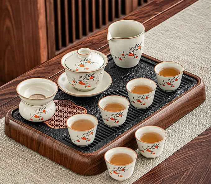 Next-Generation Ru Kiln Persimmon Pattern Tea Set Teapot Gaiwan and Cups-suit15 Minimalist